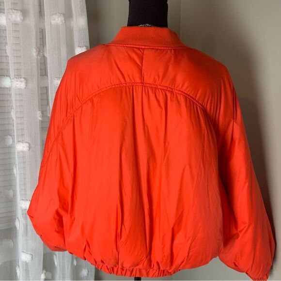 Zara red orange cropped zip front bomber long sleeve‎ puffer jacket size xs - Picture 15 of 15